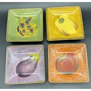 Clay Art Terra Toscana Vegetable Square Plates 6" Set of 4 Hand Painted
